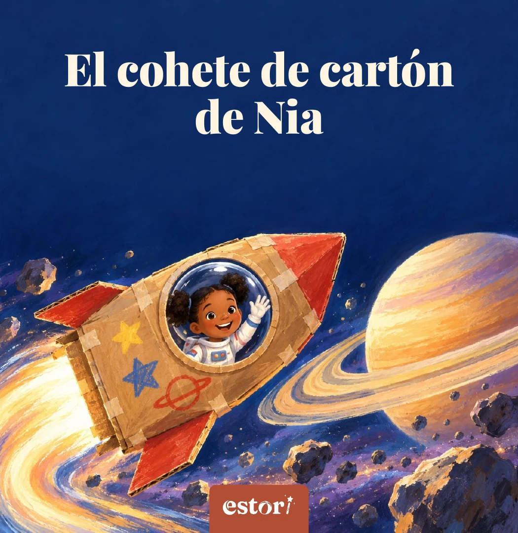 Portada de «El cohete de cartón de Nia» con Nia
